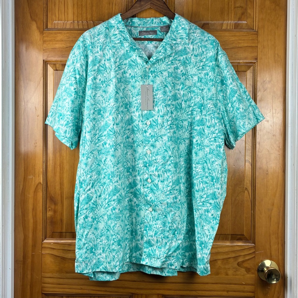Daniel Cremieux Signature Collection XXL Teal Floral Pima Cotton Lyocell Shirt